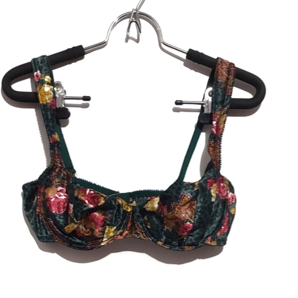 vintage green leopard paisley print bra  size 36c